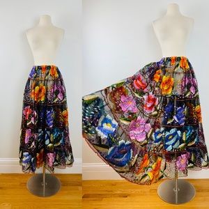 Vintage Chiapas Mexican Hand Embroidered Floral Midi Skirt